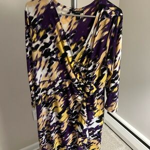Yellow and purple abstract dress Size L Alfani